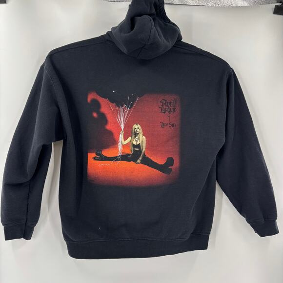 Avril Lavigne Large Black Love Sux Long Sleeve Drawstrings Hoodie Sweatshirt - Picture 5 of 5